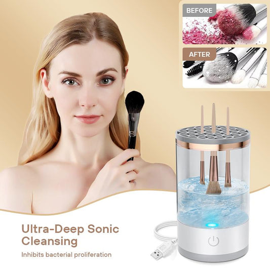 Christmas Gift,Quick Portable Makeup Brush Cleaner, Rotating,Electric, Automatic, for All Types of Makeup Brushes Blush Foundation Cleansing Cosmetic Silicone Handle Storage Lid
