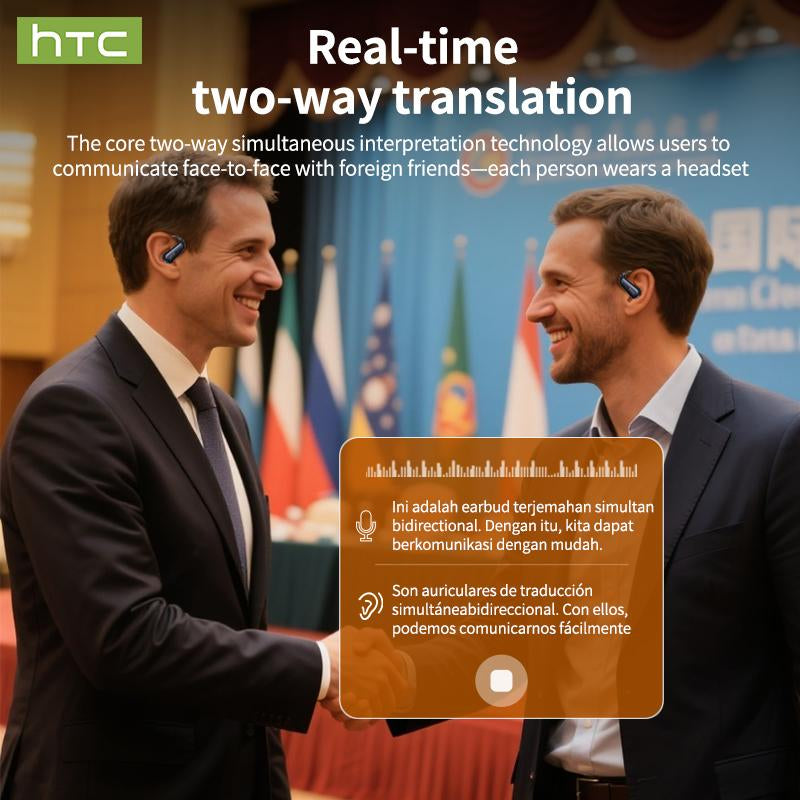 HTC NE38 OWS Wireless Translation Earbuds, Supports Real-Time Translation in 134 Languages with APP, Bluetooth 6.0 Earphones, IPX5 Waterproof, HIFI Sound Quality, Suitable for Office, Sports, Study and Audio Calls | Built-In Microphone | AI Headphones