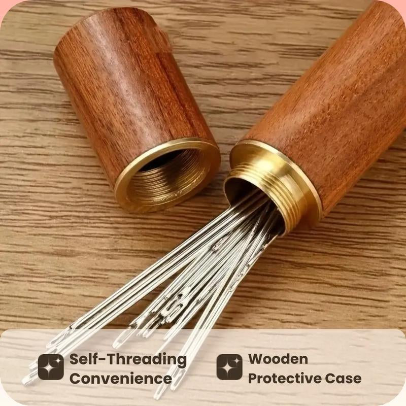 30Pcs/Set Multi-Purpose Household Hand Sewing Needle with Wooden Needle Case, Self-Threading Needle Set, Fabrics & Sewing Supplies