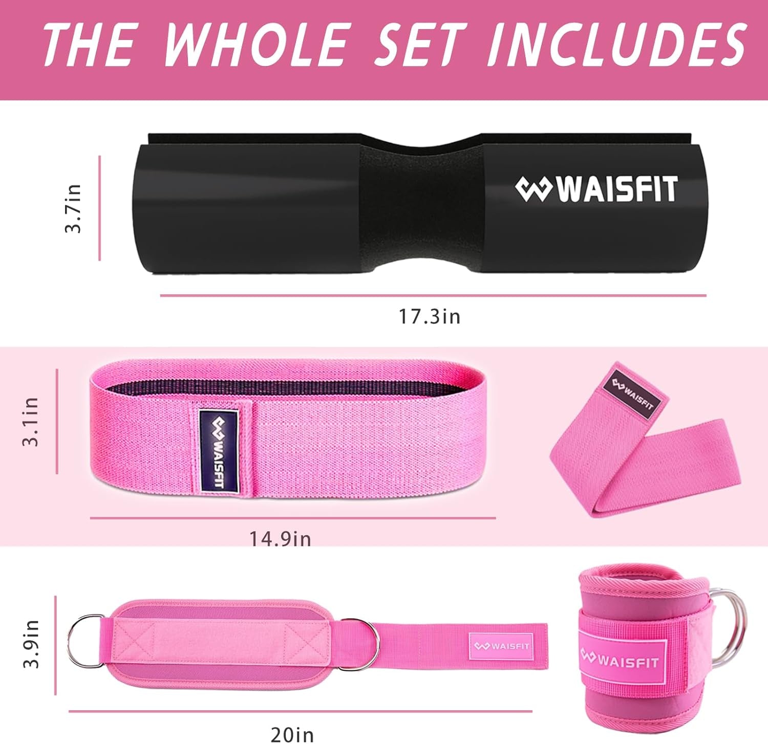 Gym Barbell Pad Set for Women and Men Gym Equipment, Barbell Pad Gym Essentials Women, Gym Accessories for Women with Barbell Pad, Resistance Bands, Ankle Safety Straps, Lifting Strap and Carry Bag