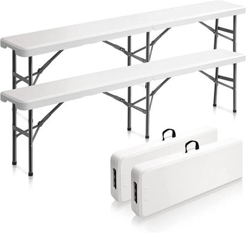 6 Feet Plastic Folding Bench,Portable In/Outdoor Picnic Party Camping Dining Seat, Garden Soccer Multipurpose Entertaining Activities, 1 Pack & 2 Pack