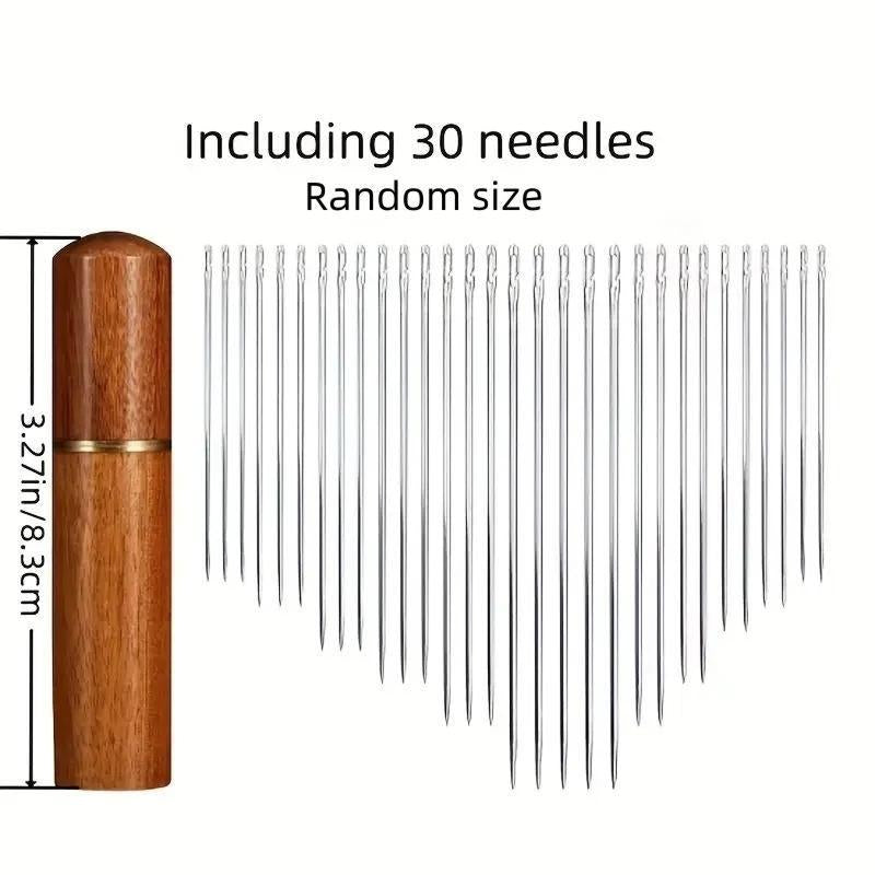30Pcs/Set Multi-Purpose Household Hand Sewing Needle with Wooden Needle Case, Self-Threading Needle Set, Fabrics & Sewing Supplies